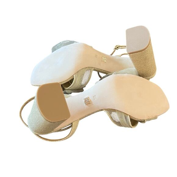 Badgley Mischika Tess Block Heel With Poof Bow Platino Evening Formal NEW  9.5 - Picture 9 of 10